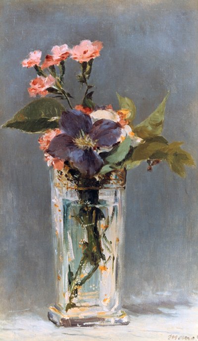 Violets and Clematis in a Crystal Vase by Édouard Manet