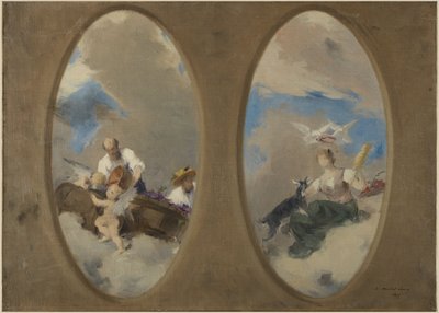 Sketch for the Suresnes Town Hall: Allegory of Wine - Shepherdess with Doves (ceilings) by Edouard Michel Lancon