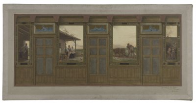 Sketch for the Town Hall of the 20th Arrondissement: Domestic Care, Education, Work, Education, in 1884 by Edouard Michel Lancon