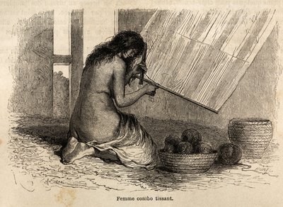An Indian Conibo from Peru weaving by Edouard Riou