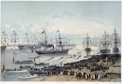 Arrival of His Majesty the Emperor of Austria at Port Said in “Inauguration of the Suez Canal by G. Nicole. 1869 by Edouard Riou