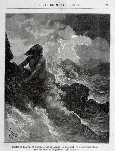 Dantès escaped by swimming - Engraving by Riou, in Le Comte de Monte-Cristo by A. Dumas, ed. Jules Rouff & Cie by Edouard Riou