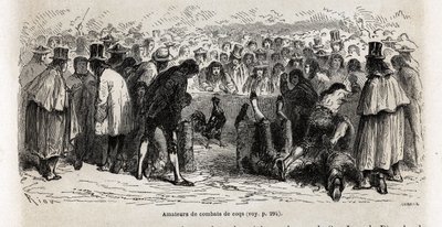 Fighters, gather every Sunday around the cancha de gallos by Edouard Riou