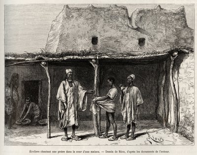 Muslim schoolchildren singing a prayer in the courtyard of a house, practiced in the country of Kong (Niger), the schoolchildren receive a handful of cauris, which they hand over to their teacher and which corresponds to a kind of tax for public education by Edouard Riou
