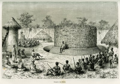 Reception at Mkwewe, Tribe Chief, with the Narrator. Engraving by Riou to illustrate the story 