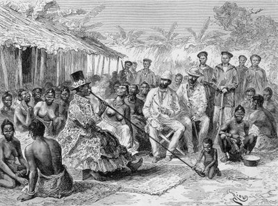 Savorgnan de Brazza palavering with Renoké, village leader of West Africa - in 