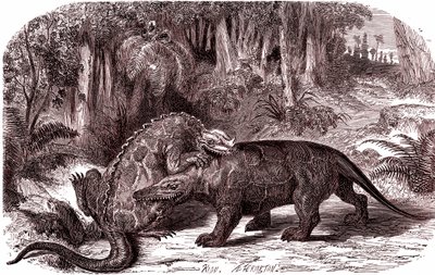 The Iguanodon and the Megalosaurus by Edouard Riou