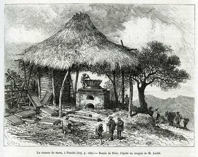 The Sugar Baking Oven, in Panche (Colombia), drawing by Riou, to illustrate the story of Equinoxiale America (Colombia, Ecuador, Peru), in 1875-1876, by Ed. Andre, traveler mission charge by the French government. Engraving in Le tour du monde by Edouard Riou