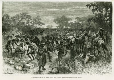 The camp invaded by the Indians. Engraving by Riou, to illustrate the story 