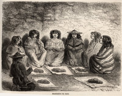The Chewing of Gunapo for the Manufacture of Chicha in Comtapata by Edouard Riou