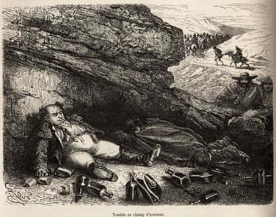 The colonel of the genie and his aide-de-camp hiding after a small fete. Engraving by E. Riou illustrating a voyage by Edouard Riou