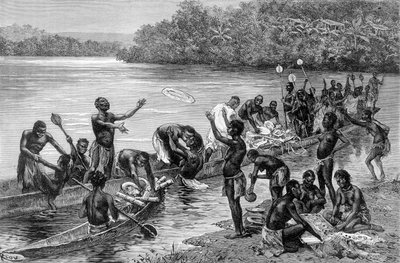 The different activities of the tribe of the village of Adouma in Africa. In 