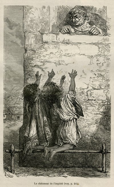 The punishment of impiety (drawing by E. Riou, to illustrate the journey in the region of Titicaca and the valleys of the east of Lower Peru, 1873 by Paul Marcoy. Engraving in 