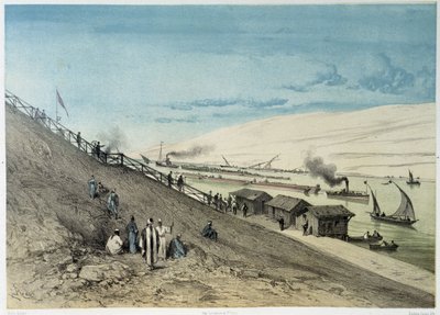 View of the Canal in the Inauguration of the Suez Canal by G. Nicole, 1869 by Edouard Riou