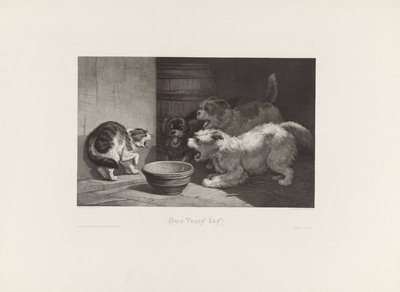 Hissing Cat and Three Barking Dogs by a Dish by Edouard Taurel