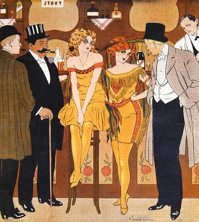 Caricature of prostitutes with their clients, from 