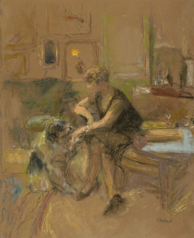Gabrielle Jonas Playing with a Dog by Edouard Vuillard