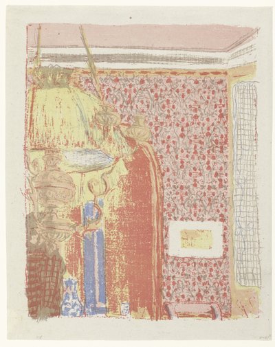 Interior with Pink Wallpaper and Lamp (Landscapes and Interiors) by Edouard Vuillard