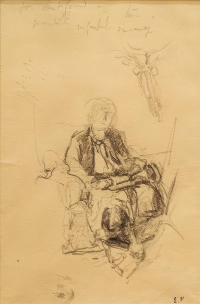 Madame Bénard Seated with Study Drawn of Her Scarf by Edouard Vuillard