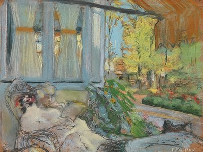 Madame Hessel Reading on the Terrace (Madame Hessel lisant sur la terrasse du clos Cézanne). Around 1920-25 by Edouard Vuillard