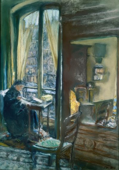 Madame Vuillard Sewing at the Window, Rue de Calais by Edouard Vuillard
