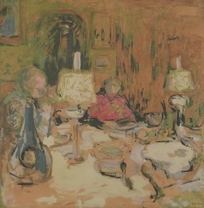 The Dinner with Two Lamps, Rue de Calais, 1913 by Edouard Vuillard