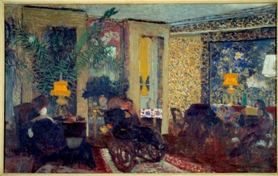 The Living Room with Three Lamps St. Florentine. Interior of a Living Room in an Apartment. In the Center a Man Sits on a Rocking Chair (Painting by Edouard Vuillard) by Edouard Vuillard