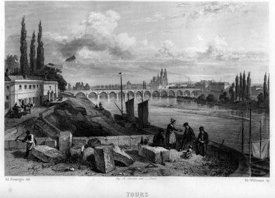 City view of Tours, Indre-et-Loire, Centre, France. Engraving by Willmann in 