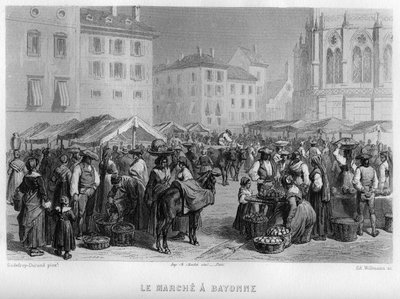 Marche in Bayonne, Pyrenees-Atlantiques, Aquitaine, France (engraving) by Edouard Willmann