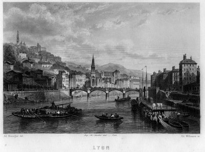 View of the city of Lyon, Rhone department, Rhone-Alpes region, France (engraving) by Edouard Willmann