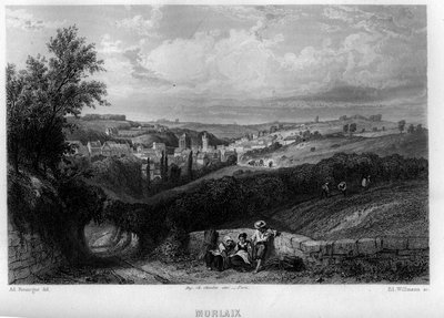 View of the city of Morlaix, Finistere, Brittany, France (engraving) by Edouard Willmann