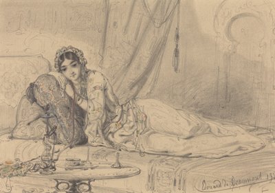 A Middle Eastern Woman Reclining in an Exotic Setting by Edouard de Beaumont