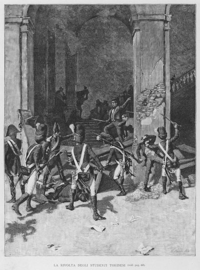 The Revolt of the Turin Students (engraving) by Edouardo Matania