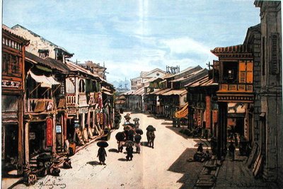 A Street in Hong Kong in the Mid-Nineteenth Century by Eduard (after) Hildebrandt
