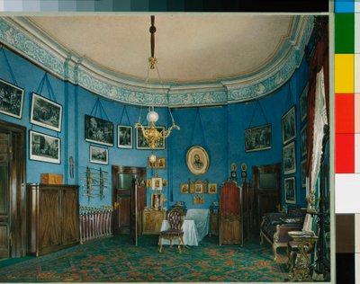Interiors of the Winter Palace - The Bedroom of Crown Prince Nikolay Aleksandrovich - Watercolour on Paper by Eduard Hau by Eduard Hau