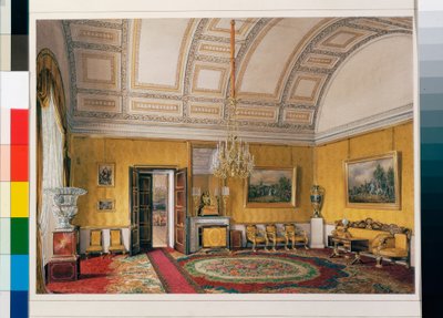 Interiors of the Winter Palace - The Yellow Salon of Grand Princess Maria Nikolayevna - Watercolour on Paper by Eduard Hau by Eduard Hau