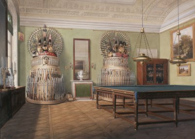 Interiors of the Winter Palace. The Billiard Room of Emperor Alexander II, Mid of the 19th century by Eduard Hau