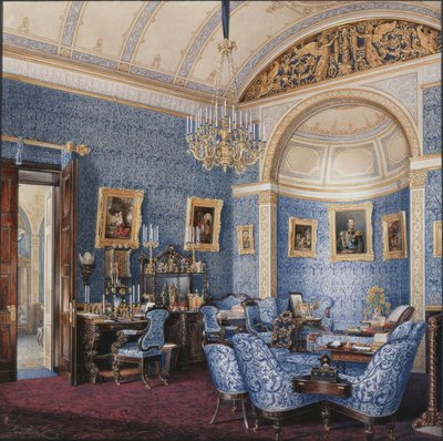 Interiors of the Winter Palace. The Boudoir of Empress Maria Alexandrovna, 1850s by Eduard Hau