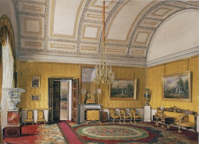 Interiors of the Winter Palace. The First Reserved Apartment. The Yellow Salon of Grand Princess Maria Nikolayevna, 1866 by Eduard Hau
