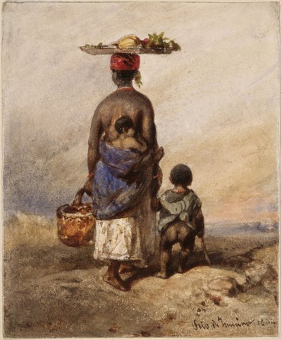 An Afro-Brazilian Woman Seen from the Back with Two Small Children by Eduard Hildebrandt