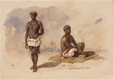 Two Afro-Brazilians; one standing, facing forward, the other sitting on a reed mat by Eduard Hildebrandt