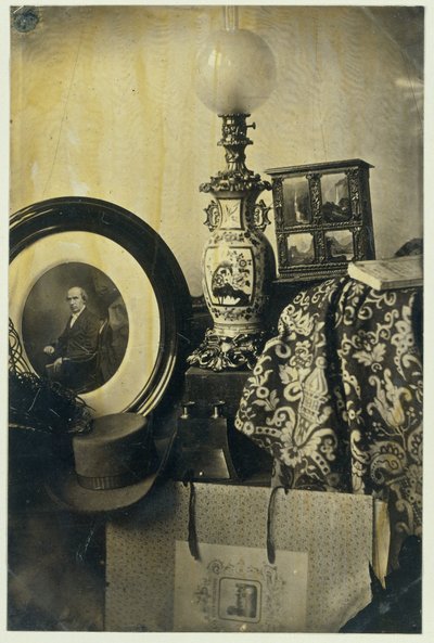 Still Life with Photographic Portrait of Asser, Stereoscope, and Portfolio by Eduard Isaac Asser