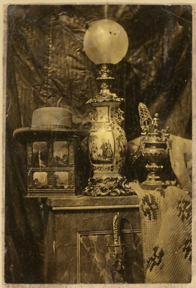 Still Life with Stereoscope, Hat, Chinese Vase, Silver Goblet, and Sword by Eduard Isaac Asser