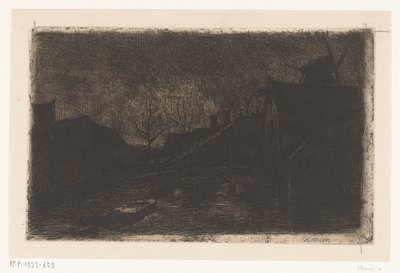 Landscape with Houses and Mill at Evening by Eduard Karsen (signed by artist)