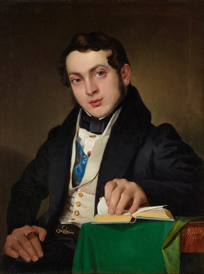 Seated Young Man in Black Coat by Eduard Ritter