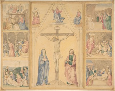 Christ on the Cross with Six Scenes from the Life of Christ by Eduard von Steinle