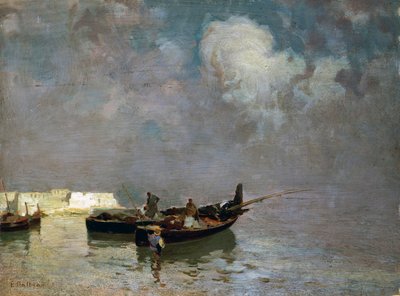 Marina with fishermen, by Eduardo Dalbono, oil on canvas by Eduardo Dalbono