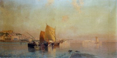 Naples harbor with boats by Eduardo Dalbono