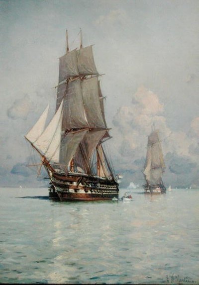 A Squadron of Sail Coming to Anchor by Eduardo de Martino