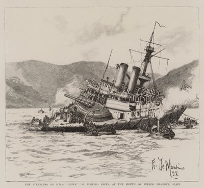 The Stranding of HMS Howe on Pereiro Reefs at the Mouth of Ferrol Harbour, Spain by Eduardo de Martino